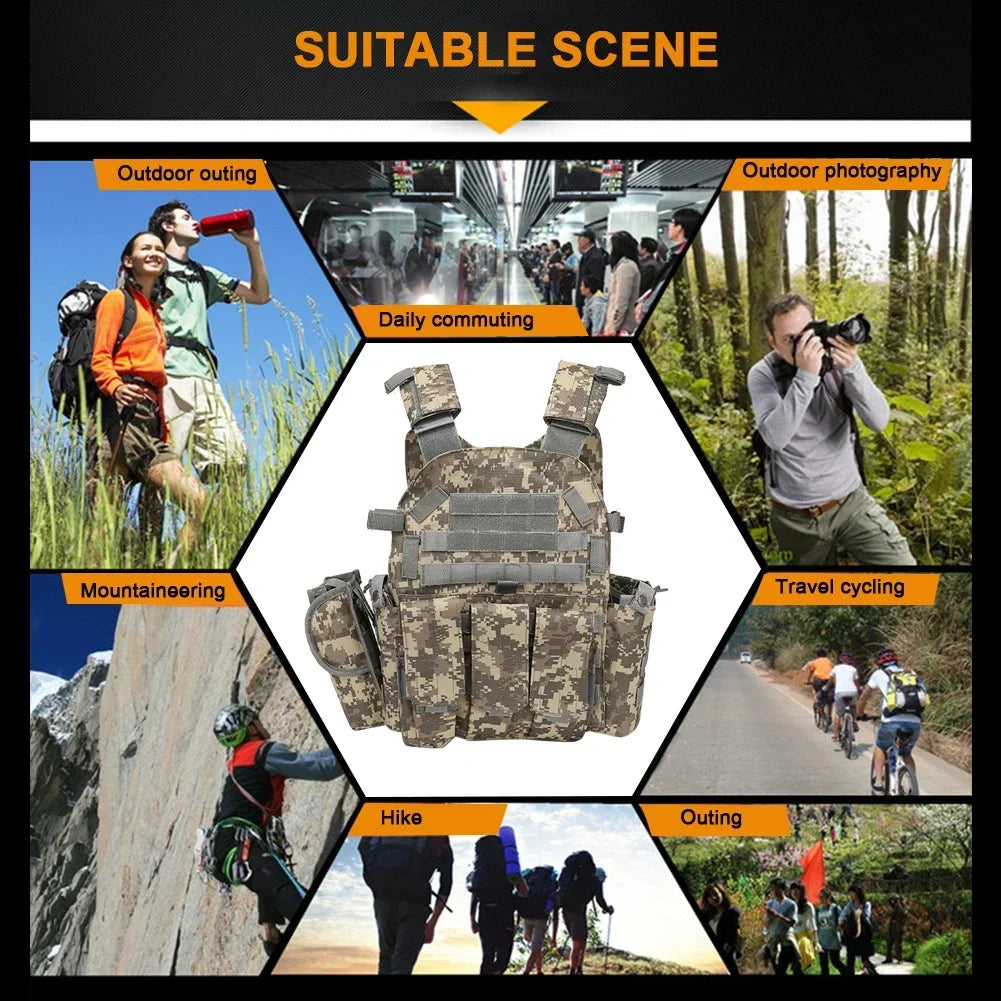 Nylon Tactical Vest Body Armor Hunting Carrier Airsoft Accessories CS Combat MOLLE Camo Military Army Vest for Outdoor Hunting