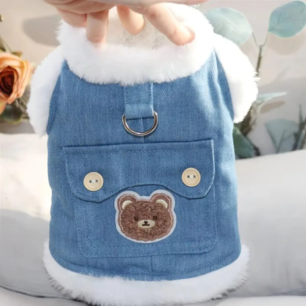 Creative Soft Bear Pattern Dog Clothes Comfortable Stylish Pet Cotton Coat Polyester Thick Pet Warm Vests Pomeranian