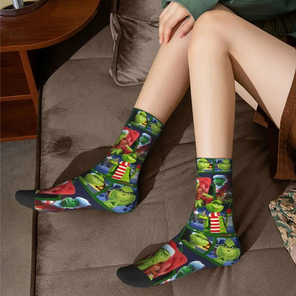 Cartoon Grinchh Xmas Socks Men's Women's Funny Happy Christmas Socks Hip Hop Spring Summer Autumn Winter Socks Gift