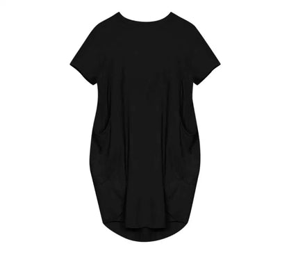 Plus Size Women Short Sleeve O-Neck Loose Casual Dresses Casual Short Sleeve Shirt Mini Dresses Round Neck Pockets Sexy Female T