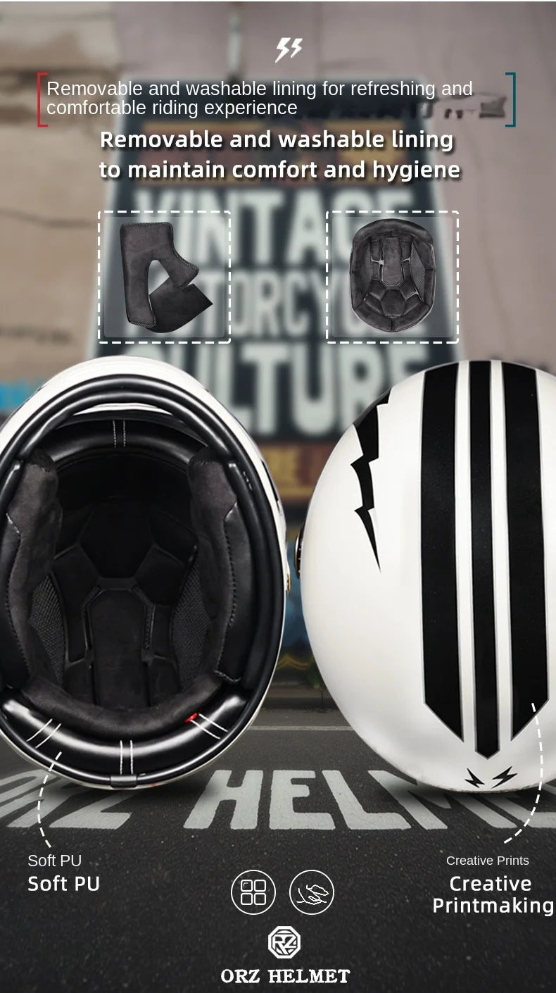 ORZ-806 Motorcycle helmet retro cruise motorcycle full helmet personalized lens ABS material