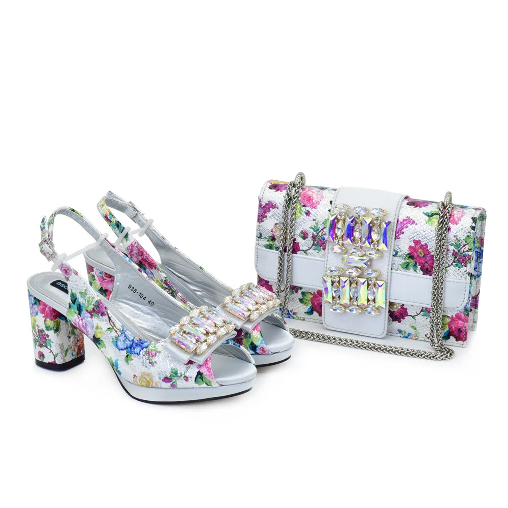 New Arrival Italian Shoes with Matching Bags for Nigeria Women Luxury Shoe and Bag Set for Party in Women Rhinestone Party Pumps