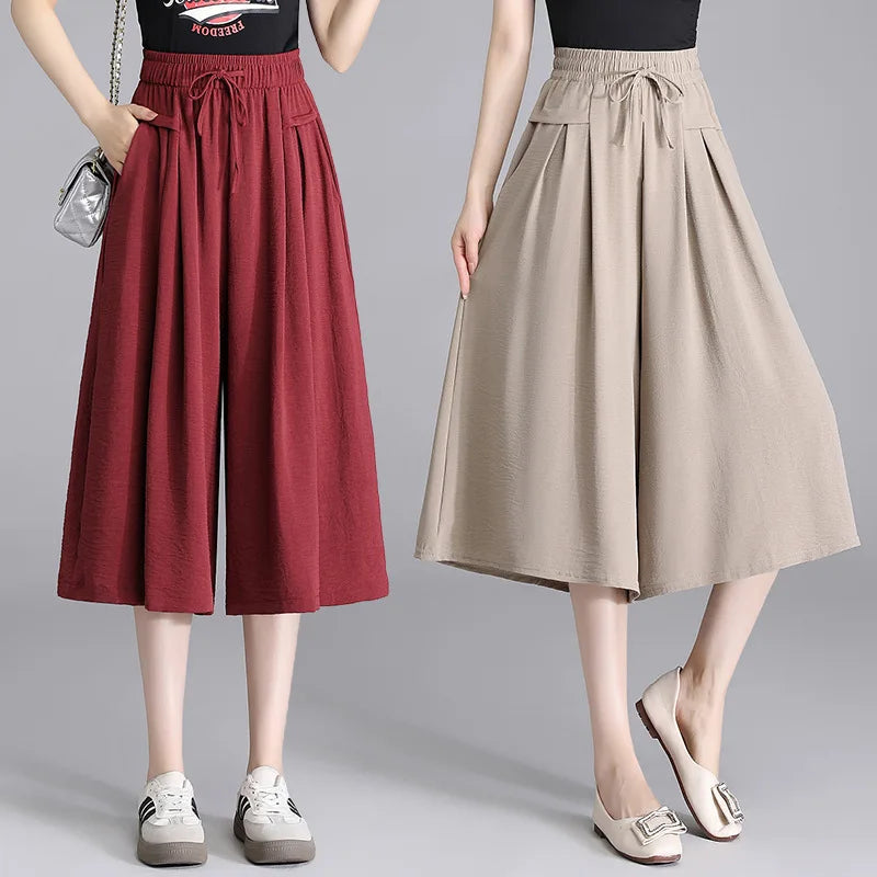 High Waist Wide Leg Seven-Foot Pants Women's Summer 2026 New Style Loose Comfortable Casual Trousers Skirt Pants