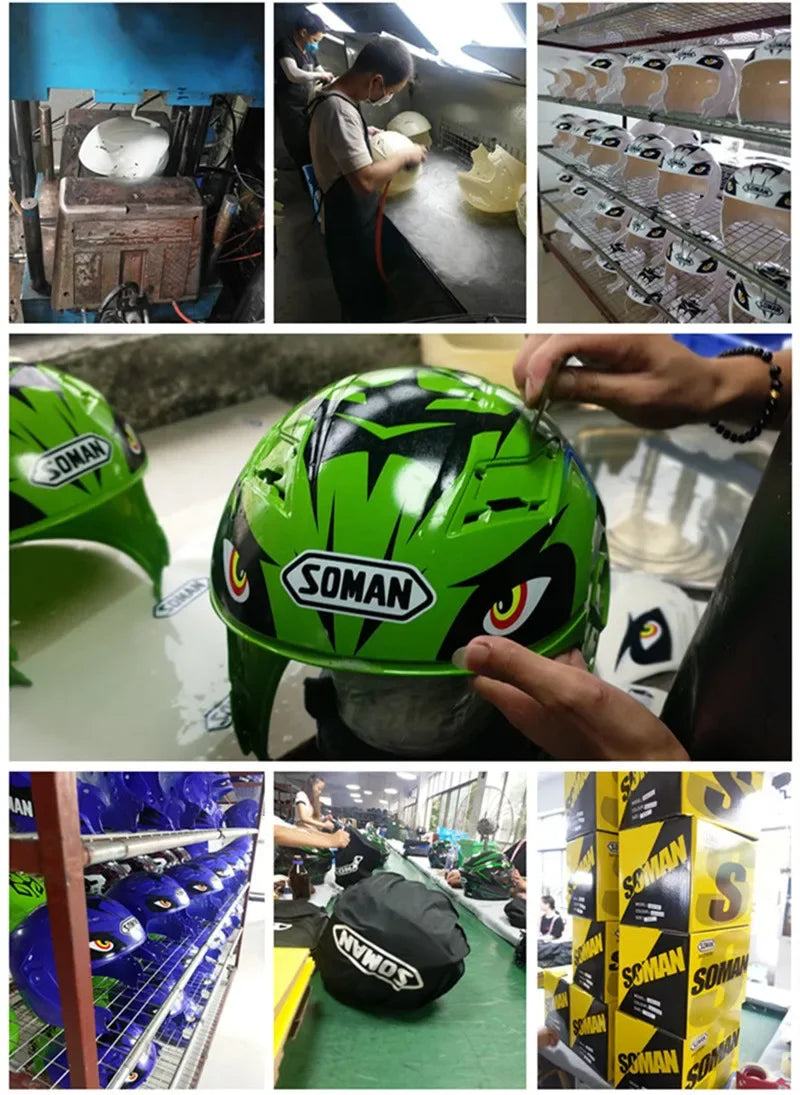 SOMAN Full Face Helmet Dual Lens Flip Up Motorcycle Helmets Casco Accessories Men Women Casque Moto Racing DOT Approved Visor