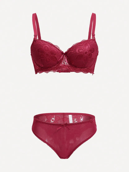 Viomisha Sexy Lingerie Set Lady Push Up Bras Set Transparent Floral Underwire Intimate Pretty Lace Underwear Panty Set
