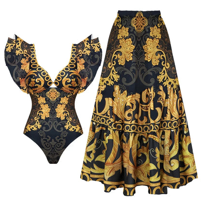 2026 New Sexy Ruffle Bikini Set Printed Brazilian Biquini Women Swimwear Skirt Bathing Suit Girls Summer Beachwear Dress