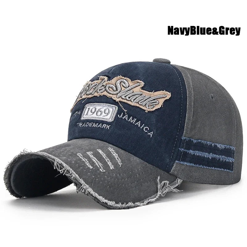 Scratched Brushed Patch Letter Embroidery Distressed Adjustable Cotton Hard Top Baseball Cap Sun Hat Trucker Caps Dad Hats