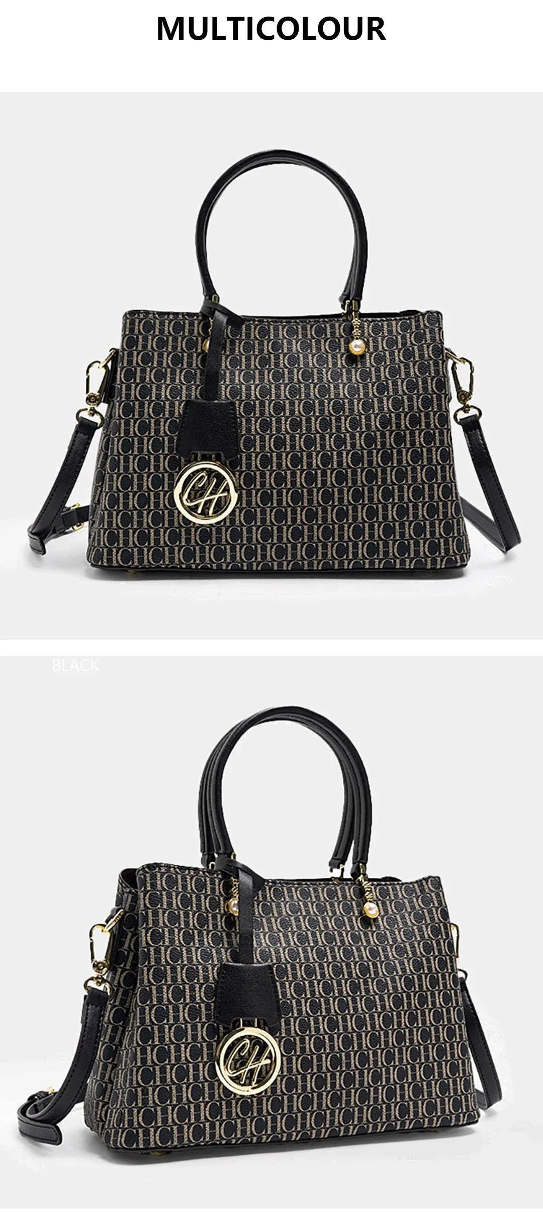 CH Letter Printed Handbag Light Luxury Brand Letter Pendant Design Fashionable and High-quality PU Leather Tote Bag