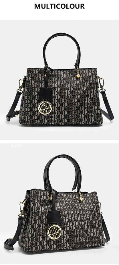 CH Letter Printed Handbag Light Luxury Brand Letter Pendant Design Fashionable and High-quality PU Leather Tote Bag