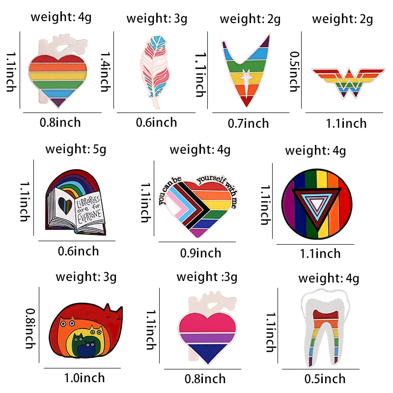 Rainbow Heart Enamel Pin Pride Tooth Book Cats Brooches Collar Badge LGBTQ Love is Love Gay Lesbian Jewelry Gift