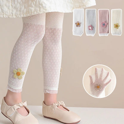 Girls Leggings Kids Hollow Out Pants Summer Children's Clothing Pencil Pants Flower Trousers Korean Style