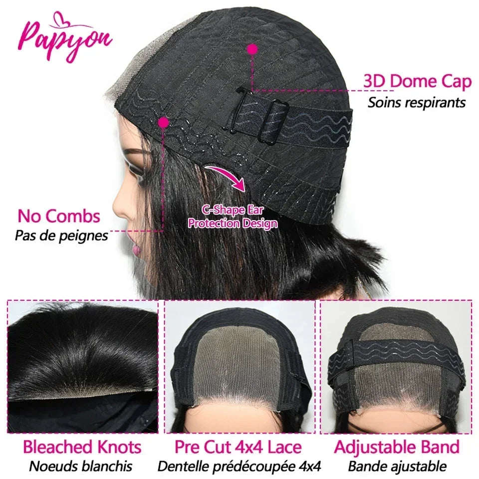 2026 NEW Short Bob Wigs Straight Glueless Wig Ready To Wear  Wigs Pre Cut Elastic Drawstring Upgraded No Glue Lace Air Wig