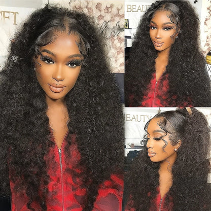 Water Wave Glueless Wigs Wear And Go 3 IN 1 Half Wigs Human Hair 200% Density Machine Made Clip-in Wigs With Drawstring Seamless