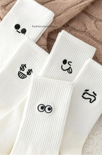 New 5 Pairs Cool Women White Cute Funny Socks Set Cartoon Lady Autumn Winter Female Girl Kawaii Sport Short Socks For Women