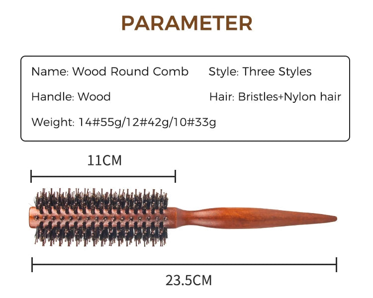 12 Style Wood Handle Round Rolling Brush Straight Twill Hair Comb Boar Bristle Round Barrel Hair Curling Brush Hairdressing Tool