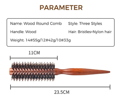 12 Style Wood Handle Round Rolling Brush Straight Twill Hair Comb Boar Bristle Round Barrel Hair Curling Brush Hairdressing Tool
