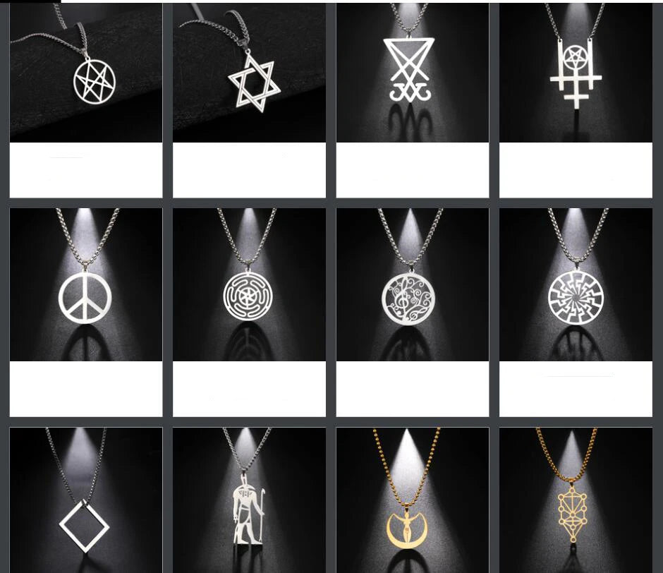 HLSS066 Evil Satanic symbols vectors Royalty Pentagram Baphomet Goat Head Black Star Talisman Stainless Steel Pendant Necklace