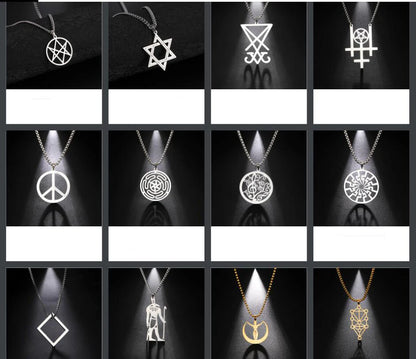 HLSS066 Evil Satanic symbols vectors Royalty Pentagram Baphomet Goat Head Black Star Talisman Stainless Steel Pendant Necklace