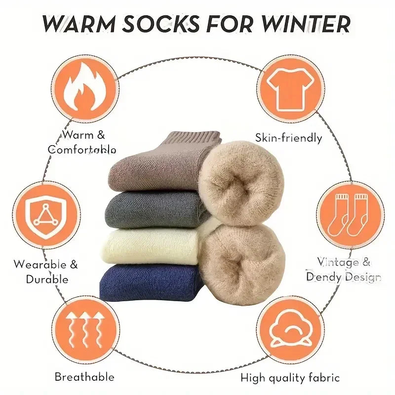 3Pairs Women's Thermal Boot Socks-Thick Warm Soft Cotton Socks for Winter Outdoor Girl Classic Socks Cold Weather Warm Footwear