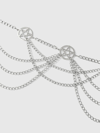 HERSHINE Women's Fashion Silver Hollowed-out Five-pointed Star Waist Chain, Y2K Gothic Punk Rock Hip Hop Accessory，spring，summer