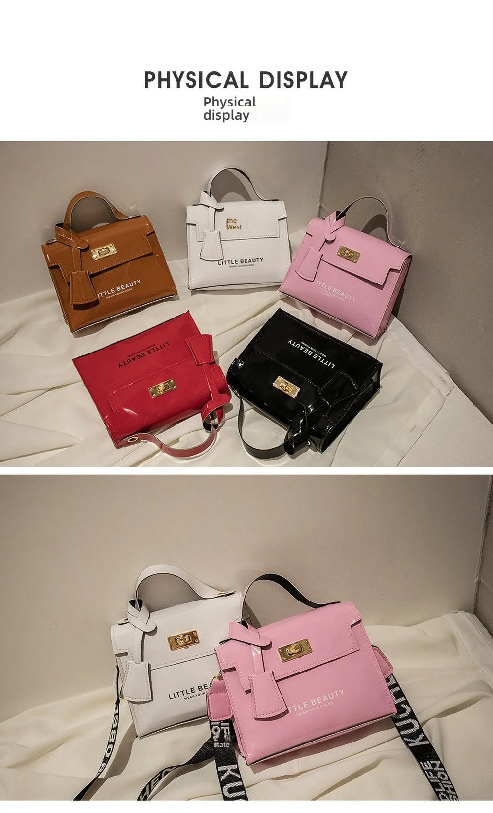 Bright Leather Kelly Bag - Printed Shoulder Crossbody Purse, Women's Easy-to-Match Fashion Handbag