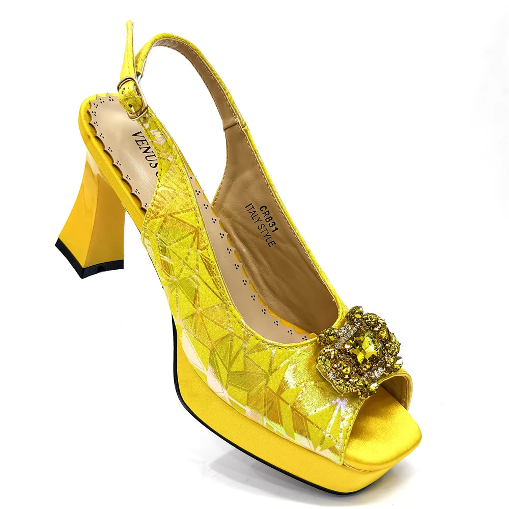 Venus Chan 2025 Elegant Peep-Toe Heels for Women - Perfect Italian Party Shoes & Bag Set with Sparkling Diamond Accents