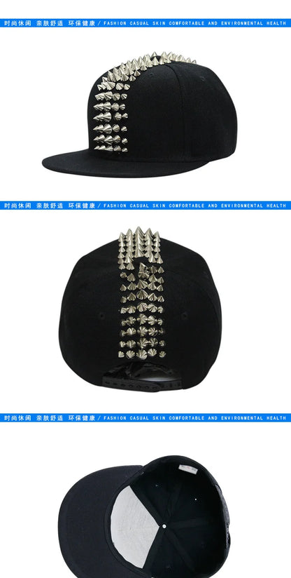 Hip Hop Street Dance Cap Five Rows Of Plastic Rivets Flat Brim Caps Bboy Baseball Cap Flat Hat Hot My Cap Men Hats