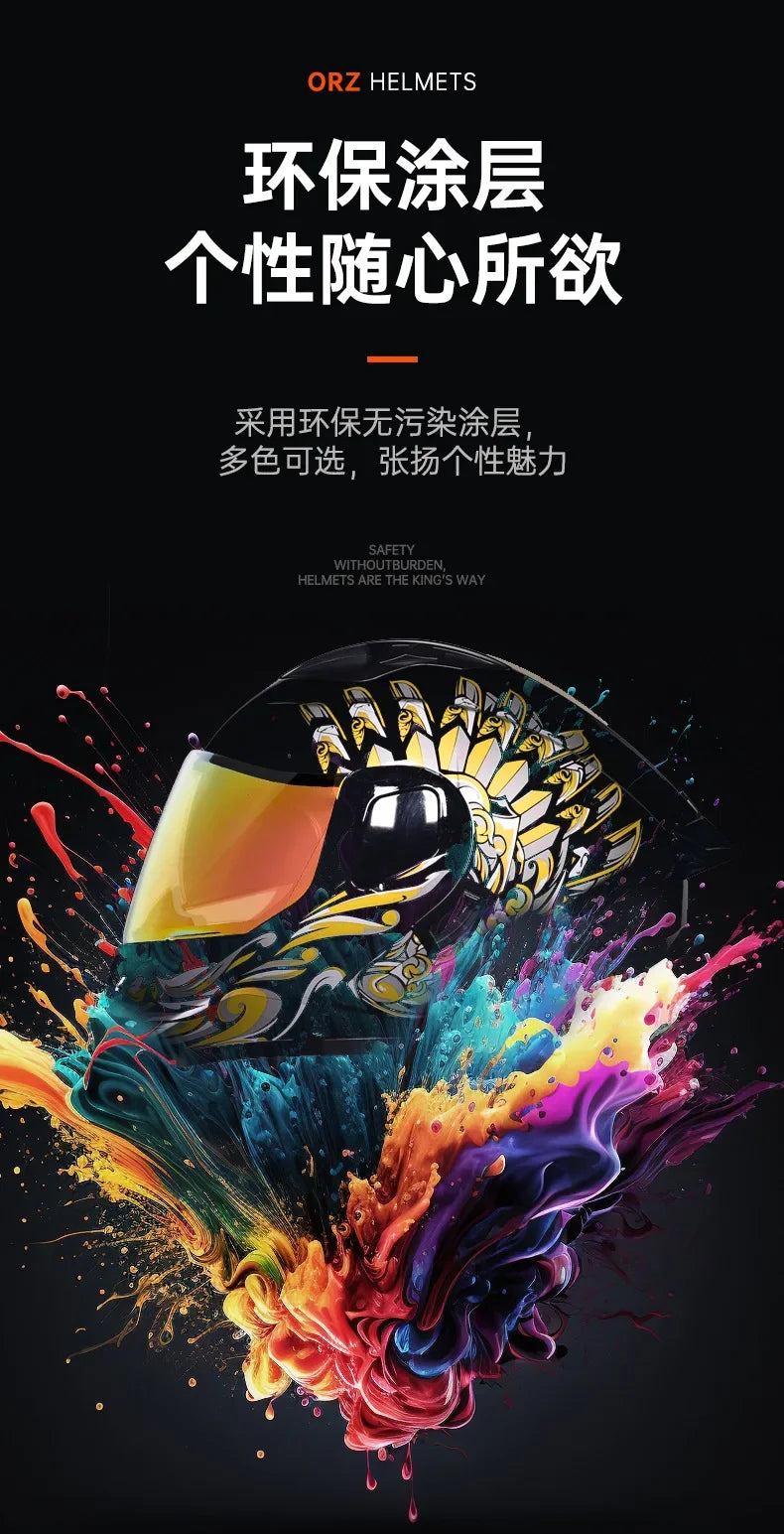 ORZ-103 Motorcycle Dual-Lens Helmet Men Women Bluetooth Full Helmet All Seasons Flip Helmet with Tail Wing DOT Certification