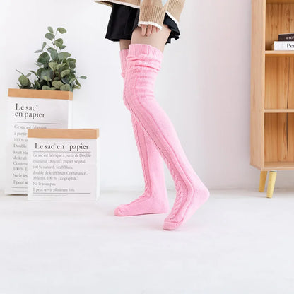 Women Winter Warm Breathable Long Johns Mohair Knee Length Knitted Wool Stretch High Sockings Femboy Leg Warmers Kawaii Clothes