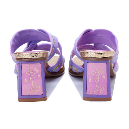 Purple Handmade Woman Slippers Luxury Party Banquet Shoes 6.5CM High Heels Summer Fashion Slide Lady Square Toe Bohemian Sandals