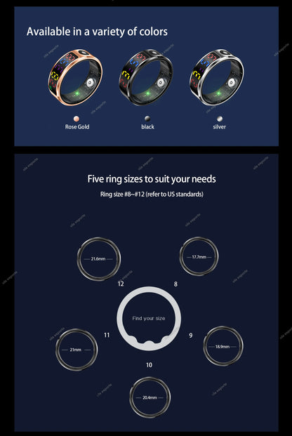 R12 Smart Ring With LED Screen Bluetooth Health Monitor Blood Oxygen Sleep Heart Rate Multi-sport Mode Waterproof IP68&5ATM ring