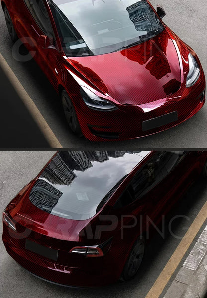 Red Series Wrap Vinyl Car Wrapping Film Bubble-free Vehicle Decoration PET Waterproof External Car Stickers Carbon Fiber Glossy