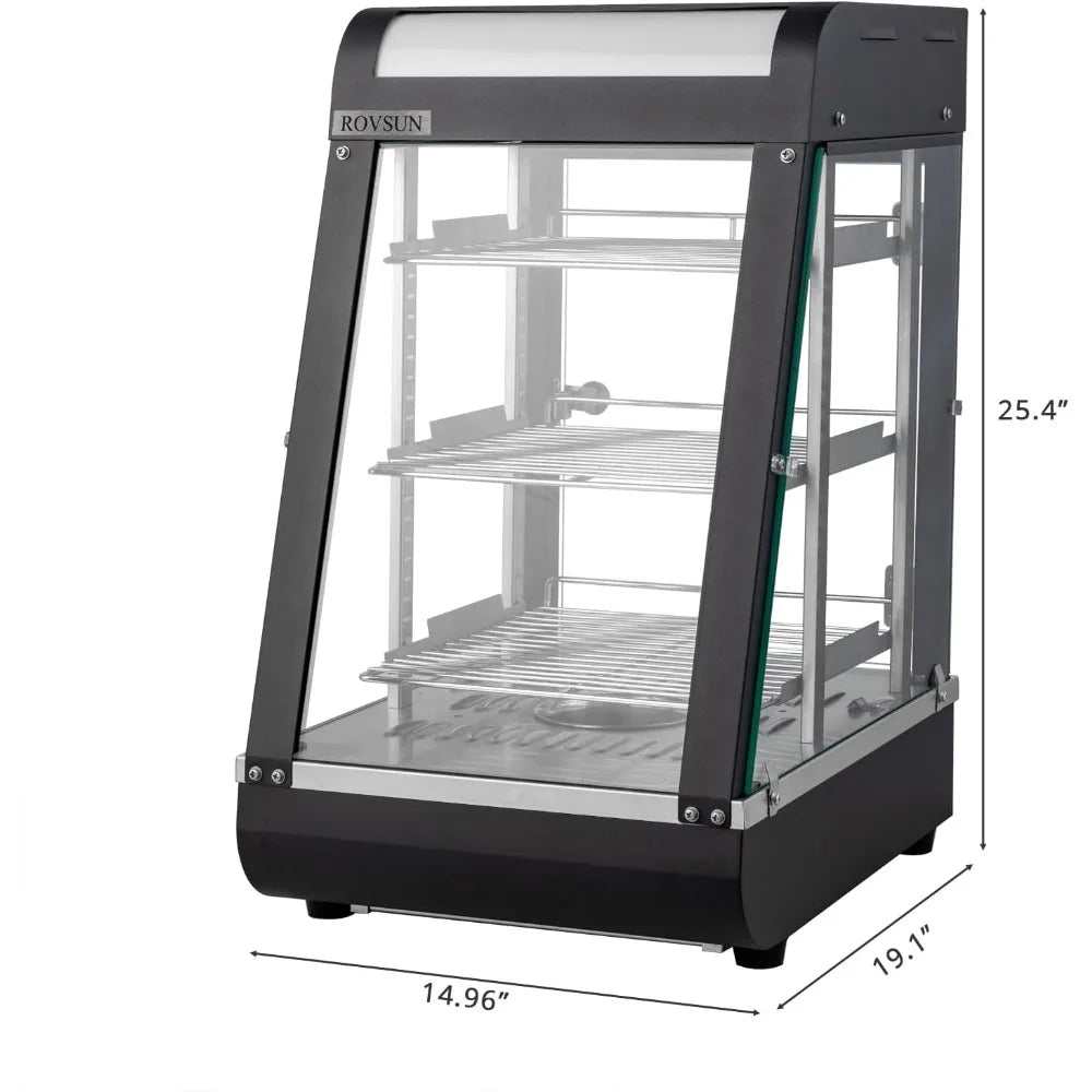 15" Commercial Food Warmer Display Pizza Warmer, 3-Tier Electric Countertop Food Warmer w/LED Lighting Adjustable Removable She