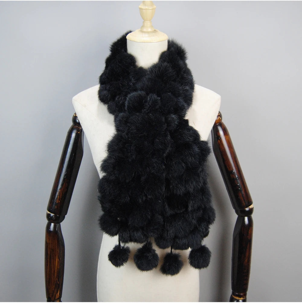 Women Winter Warm Real Rabbit Fur Scarf Hot Sale Natural Rabbit Fur Muffler 2025 Lady 100% Genuine Fur Scarves Wholesale Retail