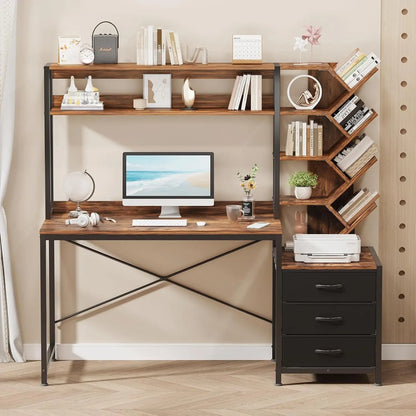 Computer Desk with Hutch, Home Office Desk with Drawers and Bookshelf, 52'' Study Writing Desk with Storage Shelves