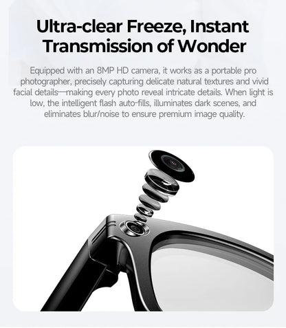 Multifunctional  Smart AI Camera Glasses with 8MP 140+ Languages Real-Time Translation Bluetooth Music 1080P Video Recording