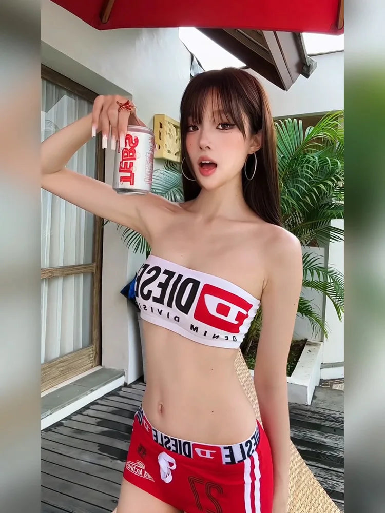 Sexy American Hot Girl Letter Print Crop Top Women's New Summer Fashion Pure Desire Sexy Beautiful Strapless Vest