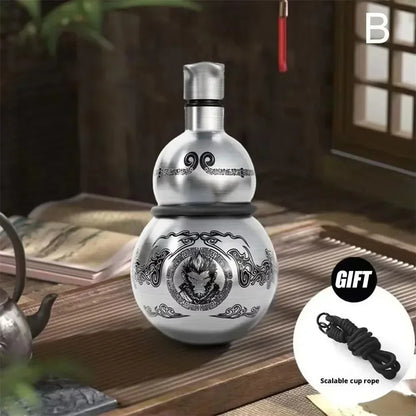 Portable Wukong Gourd Water Bottle – 500ml 304 Stainless Steel Insulated Cup, Black Game Role-Playing Decoration