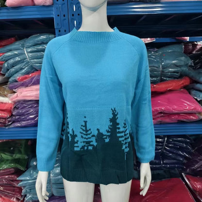 2025 Spring Knitted Women Sweater Print O-neck Long Sleeve Casual Loose Sweaters Female Winter Elegant Trendy Ladies Clothes