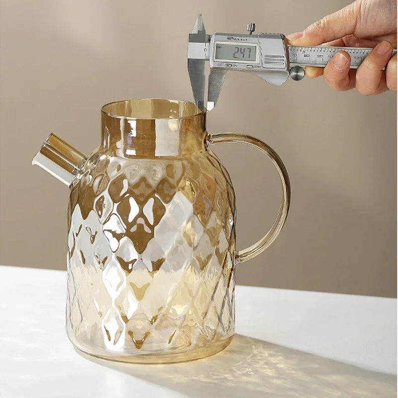 Glass Tea Kettle With Bamboo Lid And Removable Filter Spout Champagne Teapot For Loose Leaf Blooming Tea And Fruit Tea 1/1.8L
