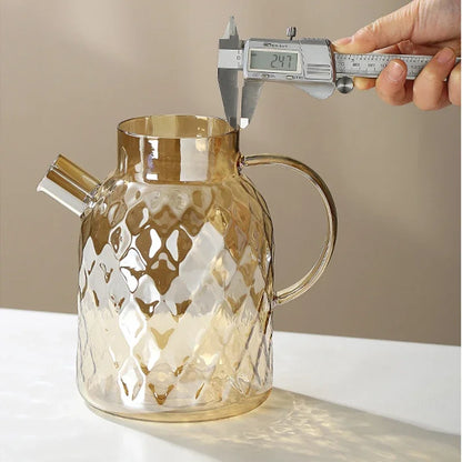 Glass Tea Kettle With Bamboo Lid And Removable Filter Spout Champagne Teapot For Loose Leaf Blooming Tea And Fruit Tea 1/1.8L