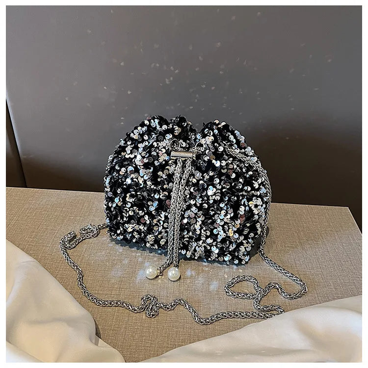 Good-looking Personality Sequin Women's New Korean Bucket Bag Bright Eyes Style Fashion Crossbody Dinner Single Shoulder Bags