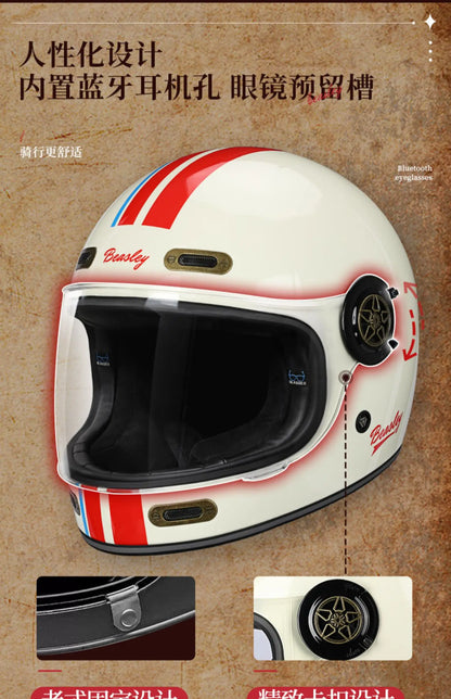 BEASLEY Retro Helmet Men's Women's Cruise Motorcycle Fiberglass Full Helmet Carbon Fiber Motorcycle Helmet DOT Certification