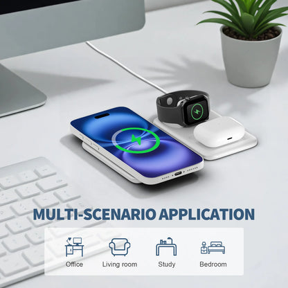 15W Magnetic 3 in 1 Wireless Charger Station Foldable Fast Charging  Type-C For iPhone 17 16 15 14 Xiaomi SAMSUNG iWatch AirPods