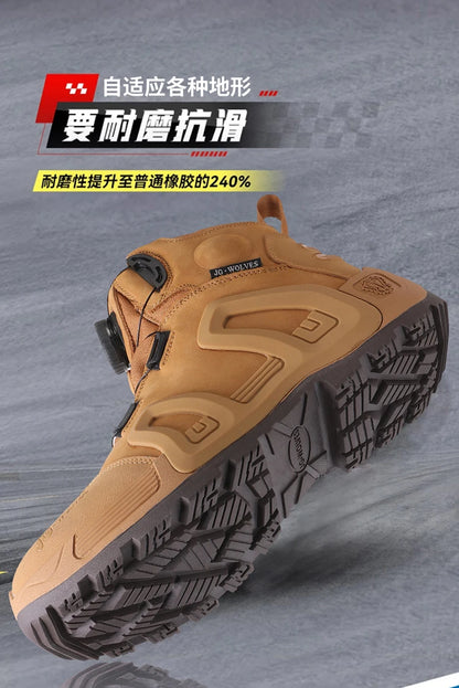 Men Motorcycle Riding Boots Waterproof Cowhide Leather Breathable Anti-Slip Wear-Resistant Street Moto Shoes
