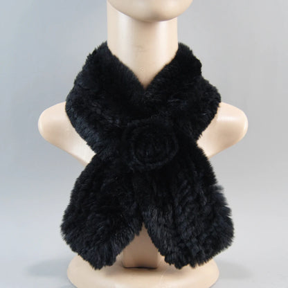 Hot Russian Women Knit Real Rex Rabbit Fur Scarf Lady Fashion Floral Rex Rabbit Fur Mufflers Hot Winter Warm Natural Fur Scarves