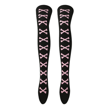 Womens Bone Thigh High Stockings Ladies Halloween Girls Black White Pink Long Over Above Knee Socks Tall Funny Cosplay Harajuku
