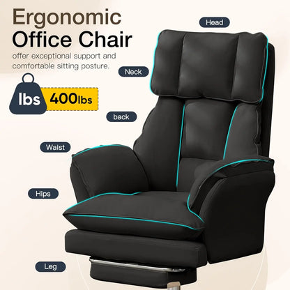 Ergonomic Cloud Cross Legged Office Chair with Footrest,Leather Big and Tall Executive Chair with Wheels,Reversible, Customized