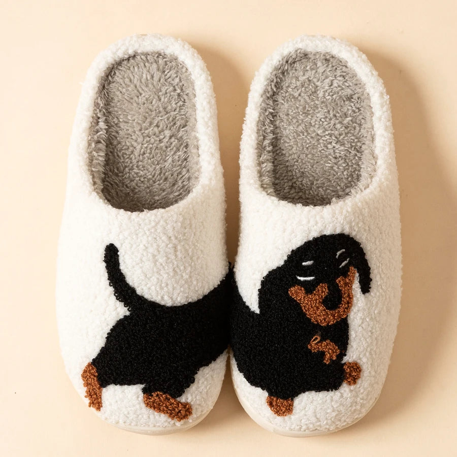 Slippers Classic Dachshund Embroidered Pattern House Women's Winter Indoor Soft Sole Warm Comfy Leisure Bedroom Home Shoes