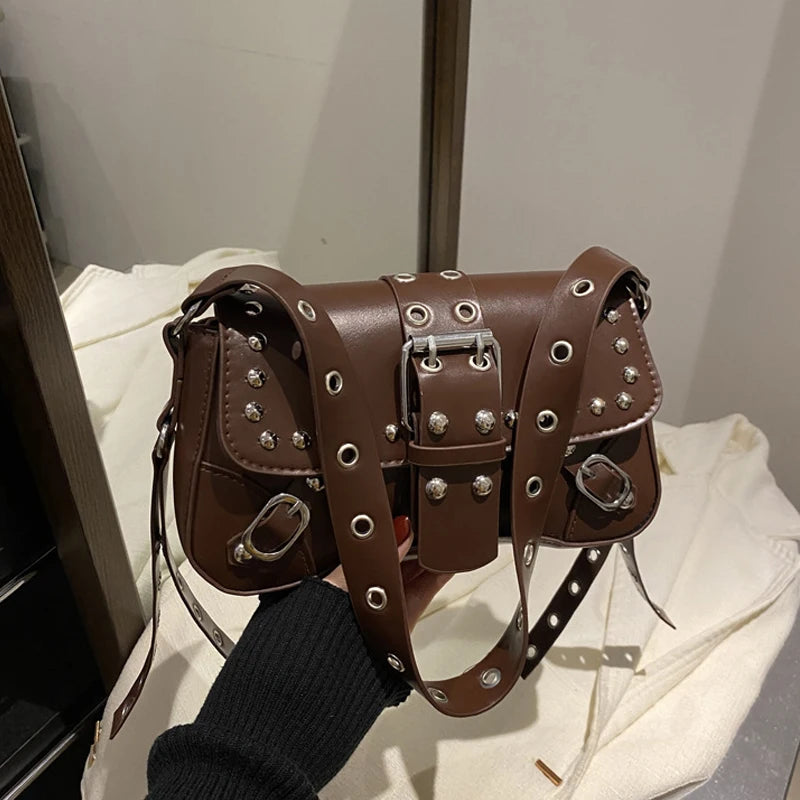 Shoulder Bag for Women Pink Underarm Bags PU Leather Crescent Bags with Rivet Small Y2k Purses Trendy Armpit Purse